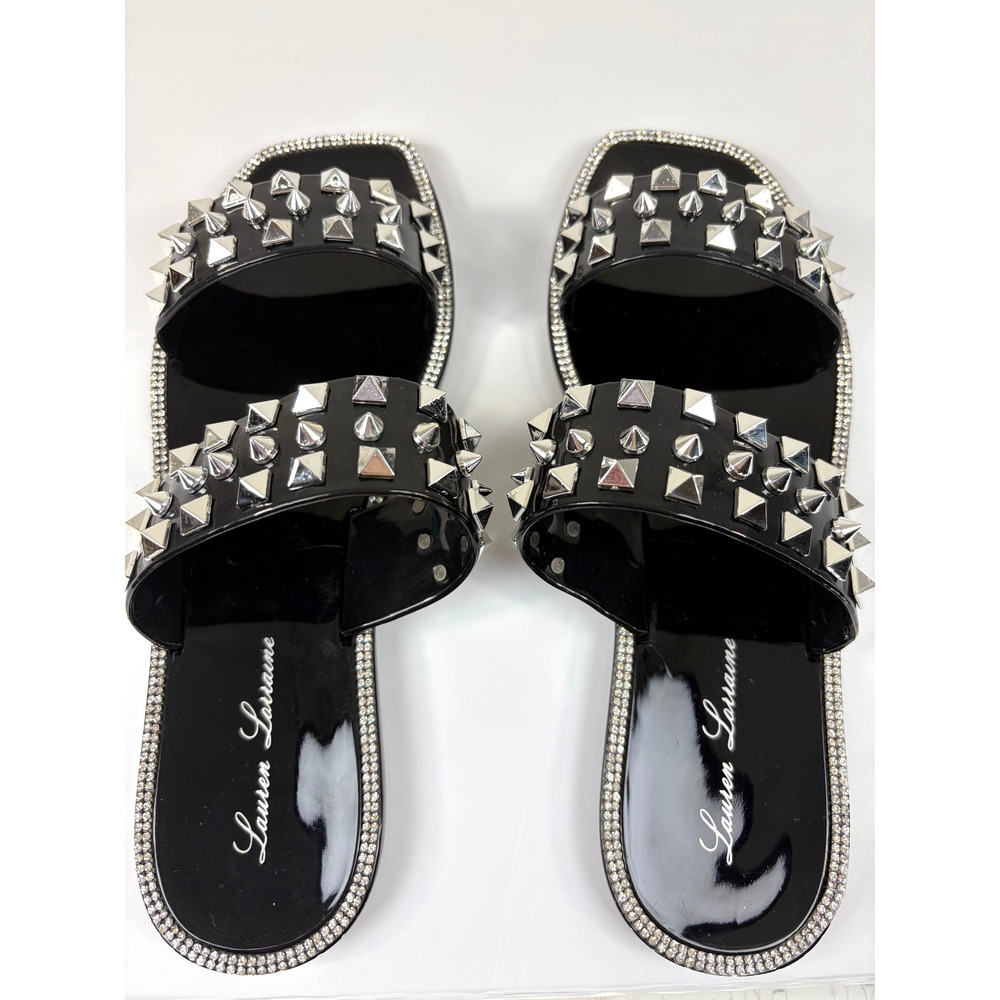 Lauren Lorraine‎ Studley Black Gel Studded Sandals Size 6 Sparkly Rockstud NIB
